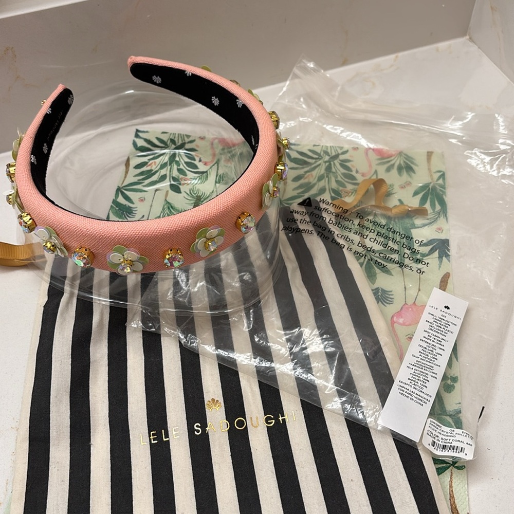 Lele Sadoughi Peach Floral Embellished Alice Headband - Picture 10 of 11